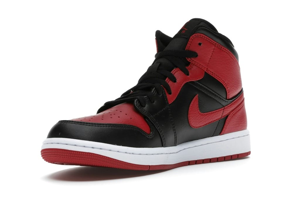 Air Jordan 1 Mid Banned 2020 Black Red Leather Sneakers 554724-074