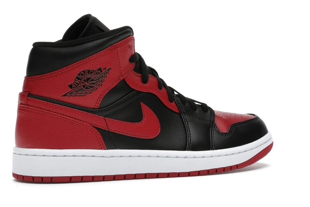 Air Jordan 1 Mid Banned 2020 Black Red Leather Sneakers 554724-074