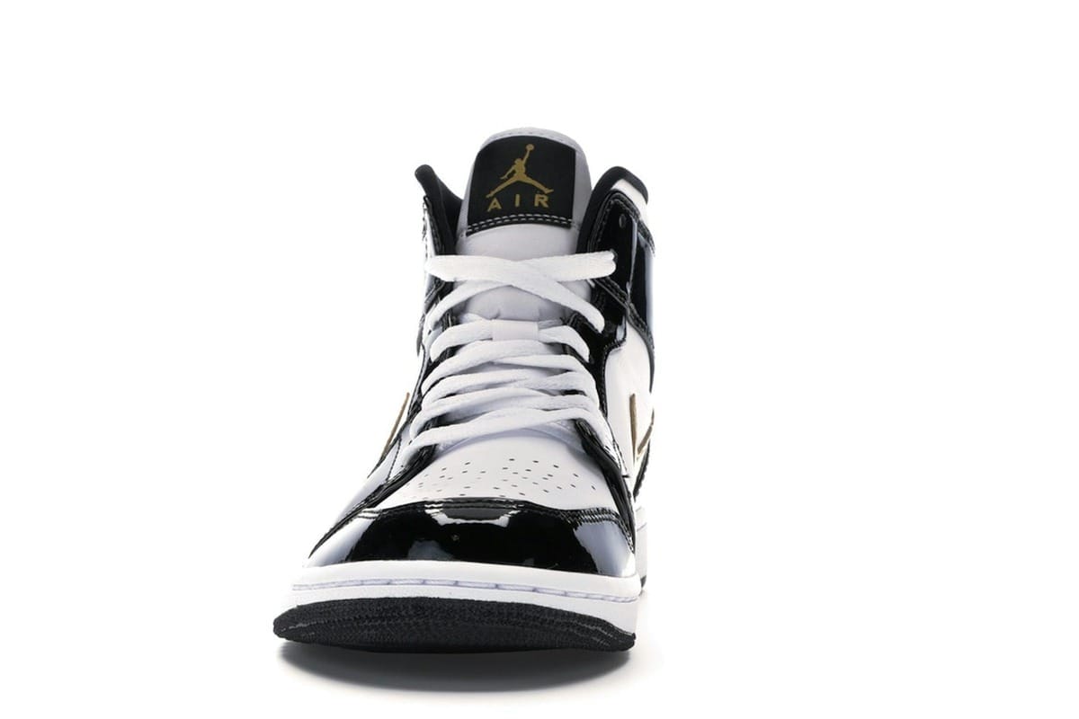 Jordan 1 Mid Patent Black White Gold Sneakers 852542-007