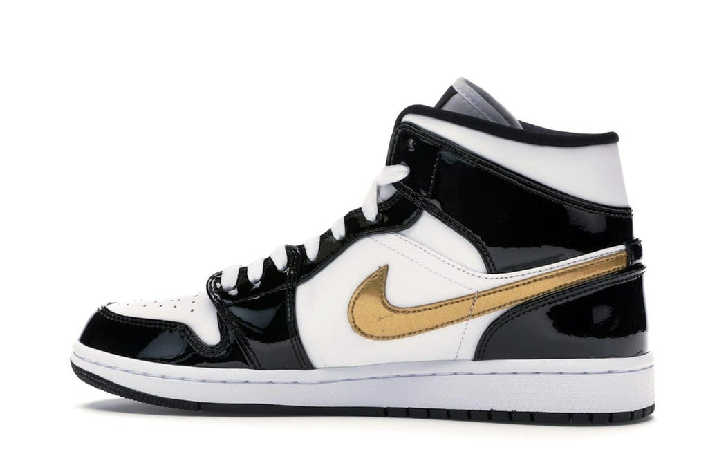 Jordan 1 Mid Patent Black White Gold Sneakers 852542-007