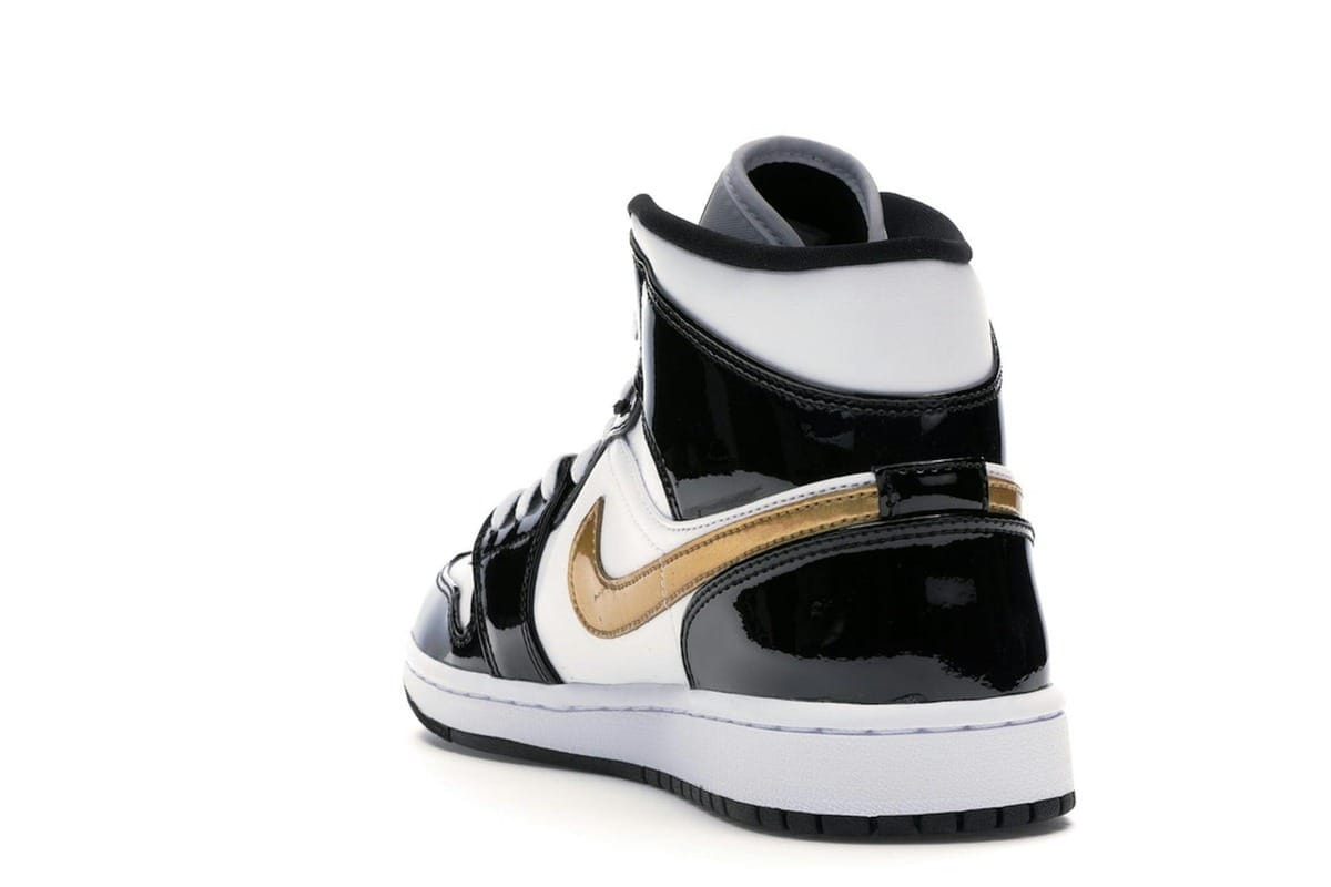 Jordan 1 Mid Patent Black White Gold Sneakers 852542-007