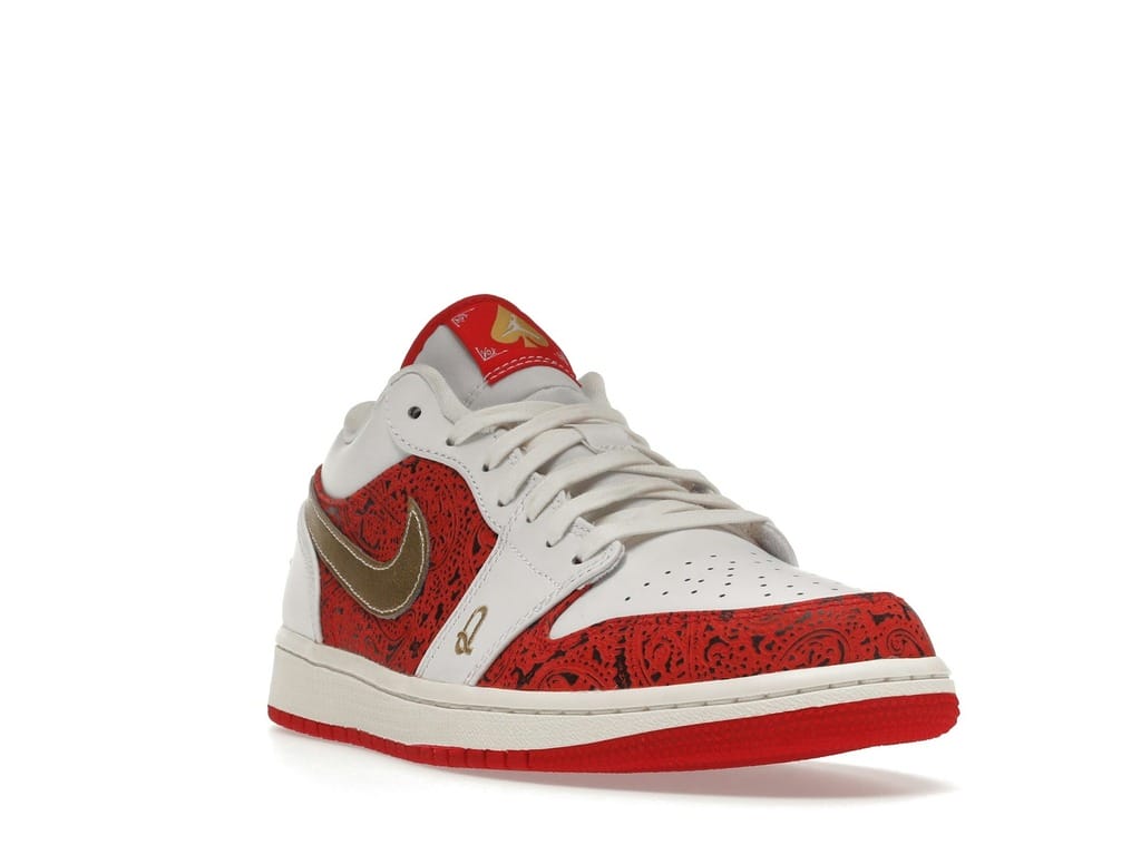 Jordan 1 Low Spades DJ5185-100 White/Metallic Gold-University Red-Sail Sneakers