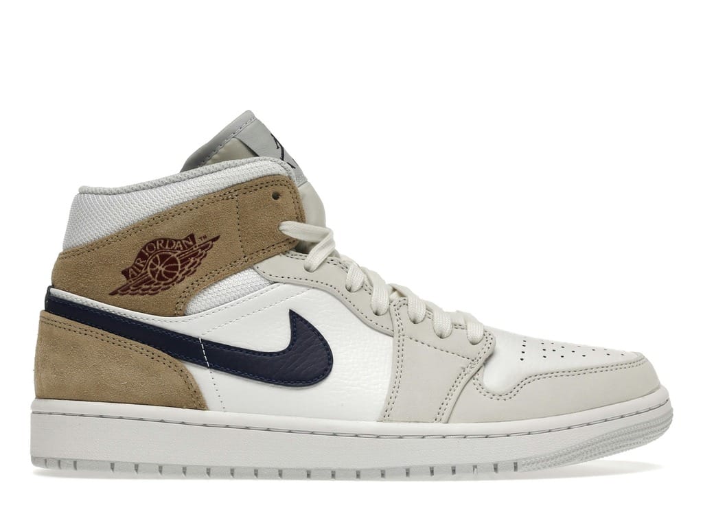 Air Jordan 1 Mid Tan Suede DO6726-100 White Team Red Khaki Blue Void Sneakers
