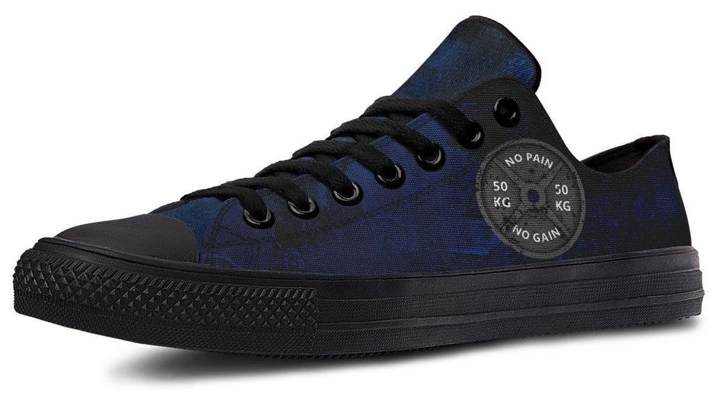 “No Pain No Gain” Blue Pattern Black Lowtop Sneaker