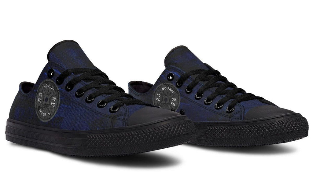 “No Pain No Gain” Blue Pattern Black Lowtop Sneaker