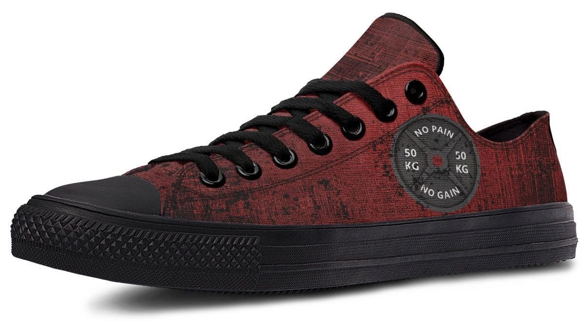 “No Pain No Gain” Red Pattern Black Lowtop Sneaker
