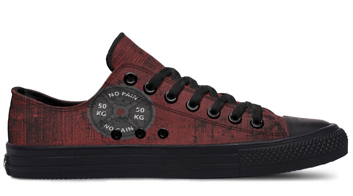 “No Pain No Gain” Red Pattern Black Lowtop Sneaker