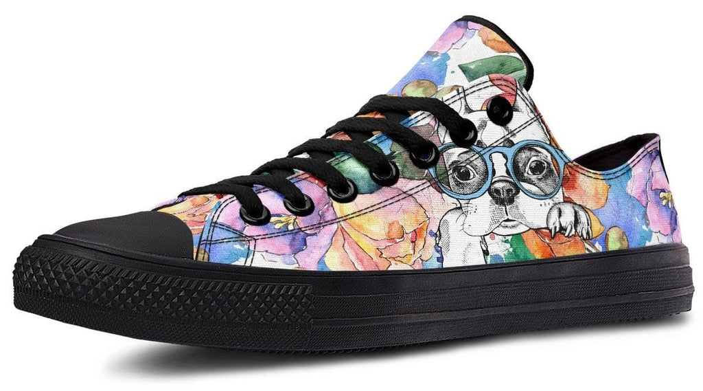 Colorful Flower with Dog In Glasses pattern Lowtop Sneaker