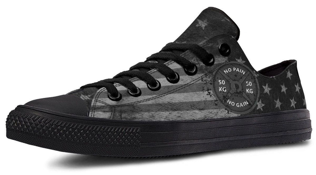 “No Pain No Gain” B&W Pattern Black Lowtop Sneaker