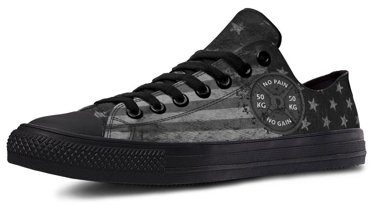 “No Pain No Gain” B&W Pattern Black Lowtop Sneaker