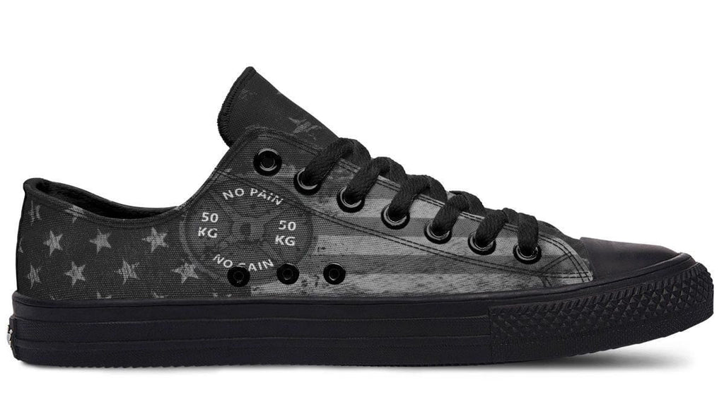 “No Pain No Gain” B&W Pattern Black Lowtop Sneaker