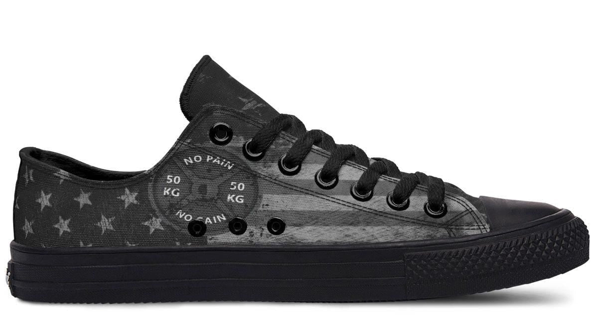 “No Pain No Gain” B&W Pattern Black Lowtop Sneaker