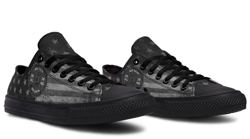 “No Pain No Gain” B&W Pattern Black Lowtop Sneaker