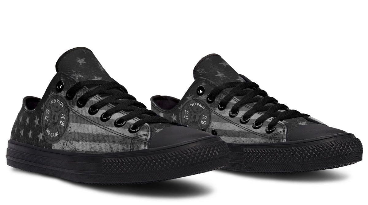 “No Pain No Gain” B&W Pattern Black Lowtop Sneaker