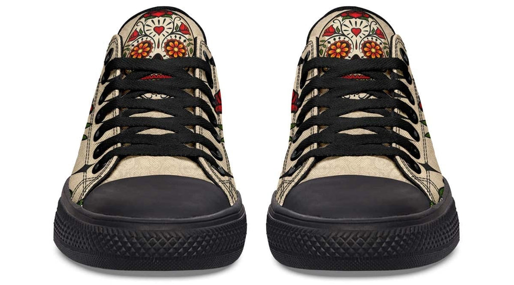 Day Of Dead Rose Pattern Black Lowtop Sneaker