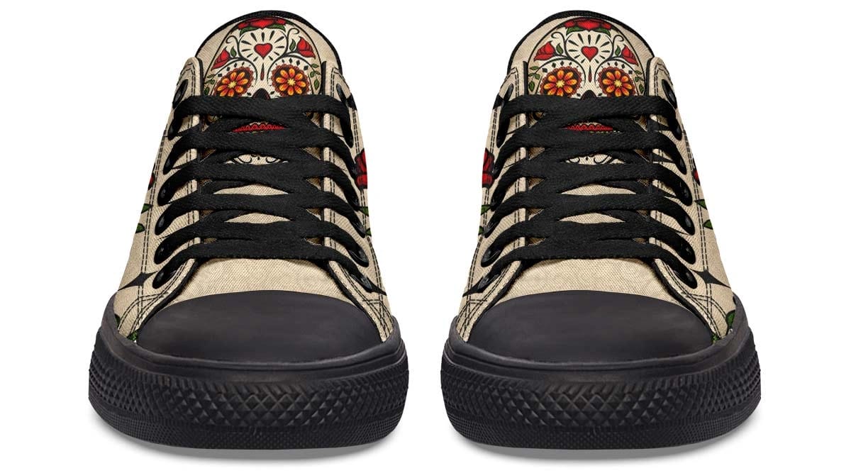 Day Of Dead Rose Pattern Black Lowtop Sneaker