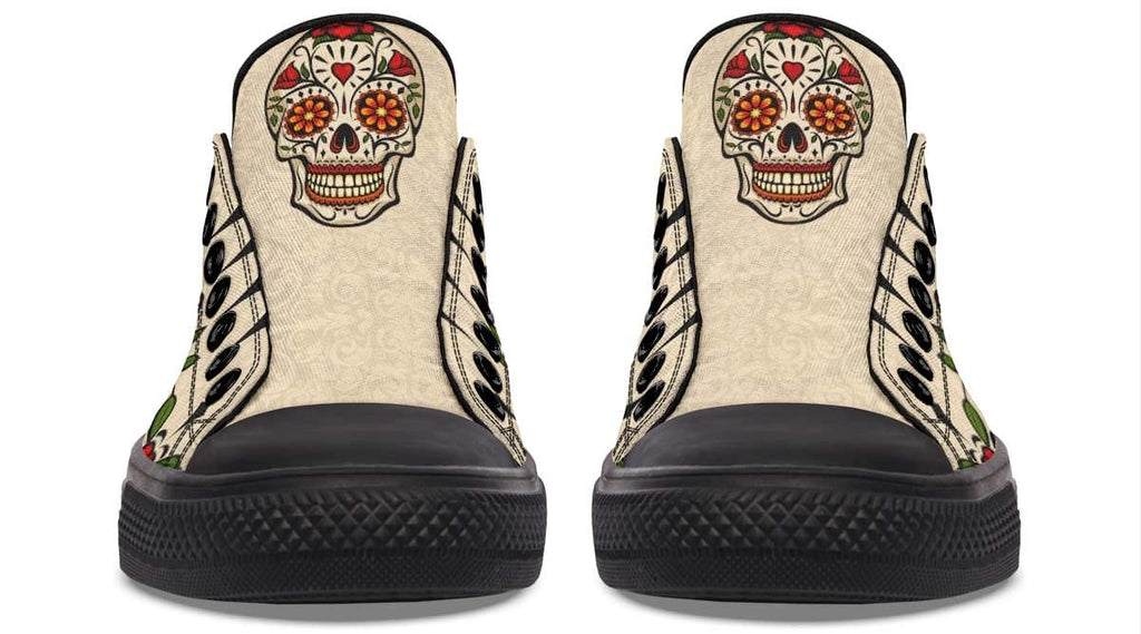 Day Of Dead Rose Pattern Black Lowtop Sneaker