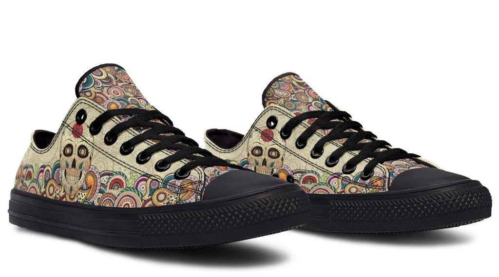 Day Of Dead Skull Pattern Black Lowtop Sneaker