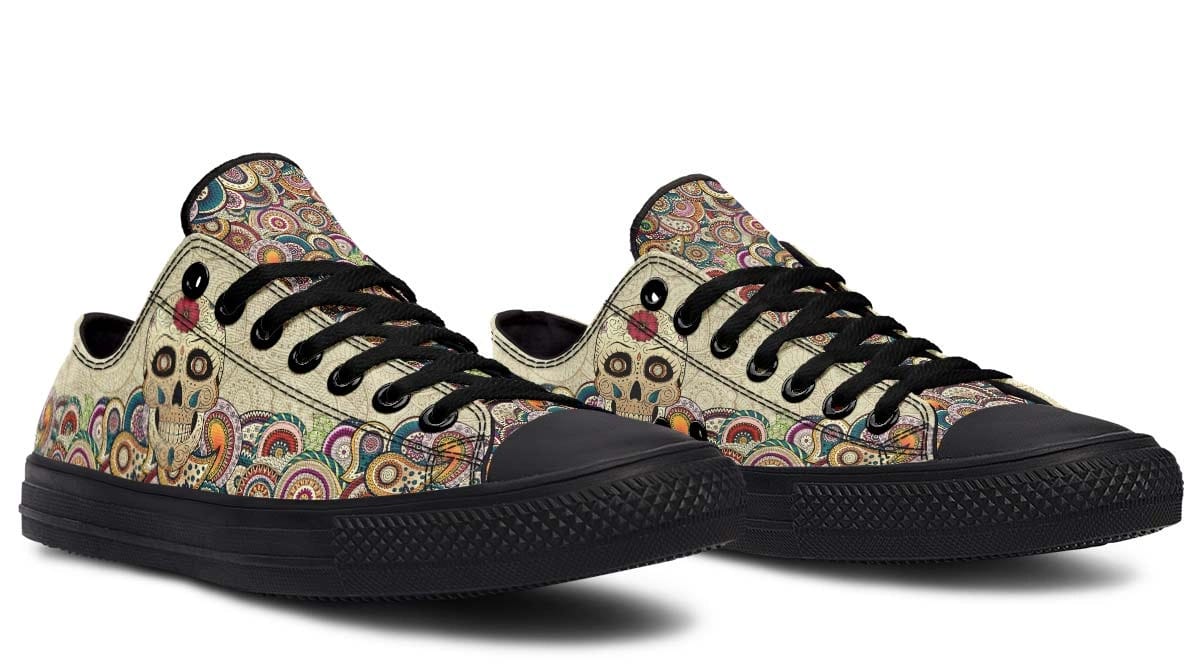 Day Of Dead Skull Pattern Black Lowtop Sneaker