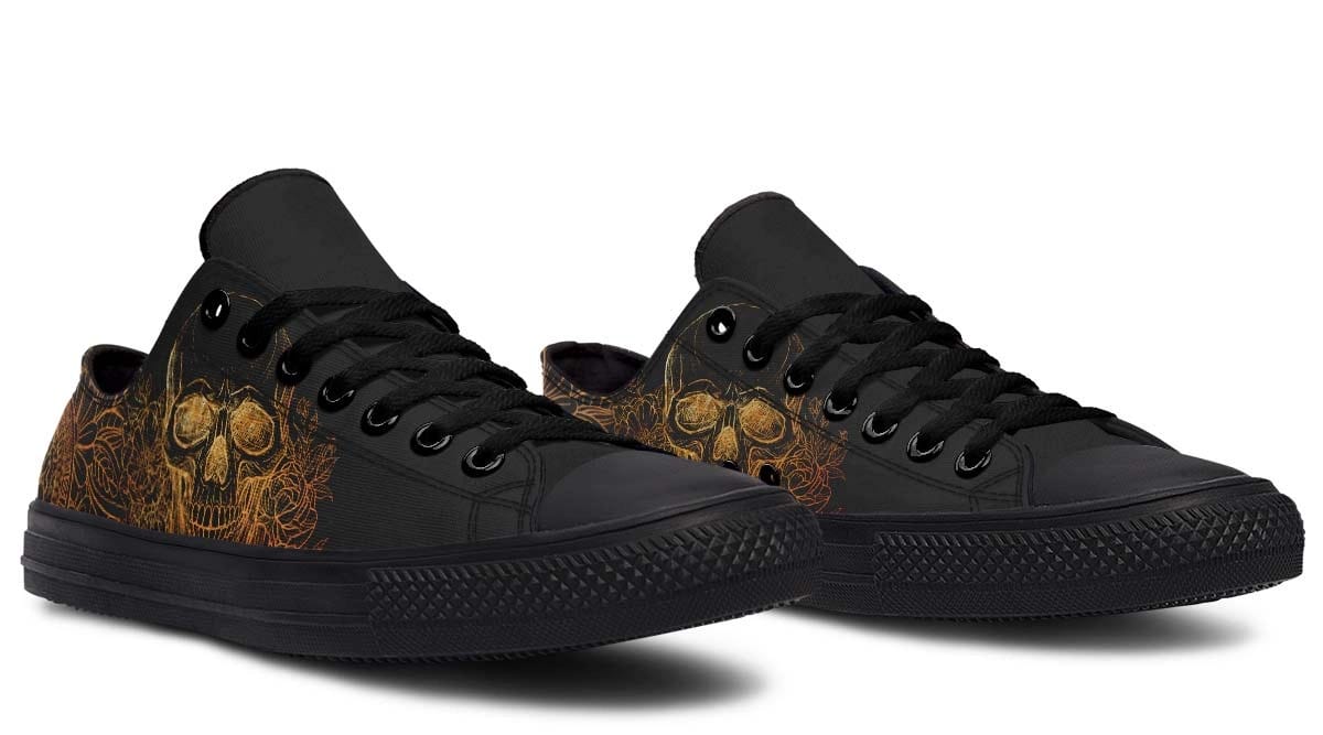 Gold Foil Skull Pattern (No Label Print) Black Lowtop Sneaker