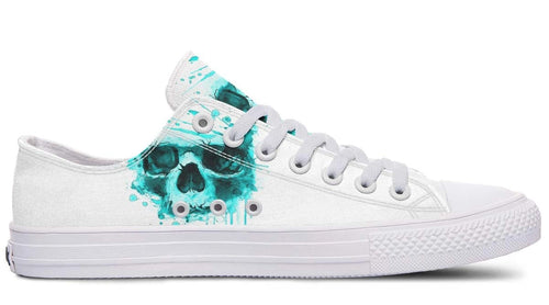 Cyan Skull Print White Lowtop Sneaker