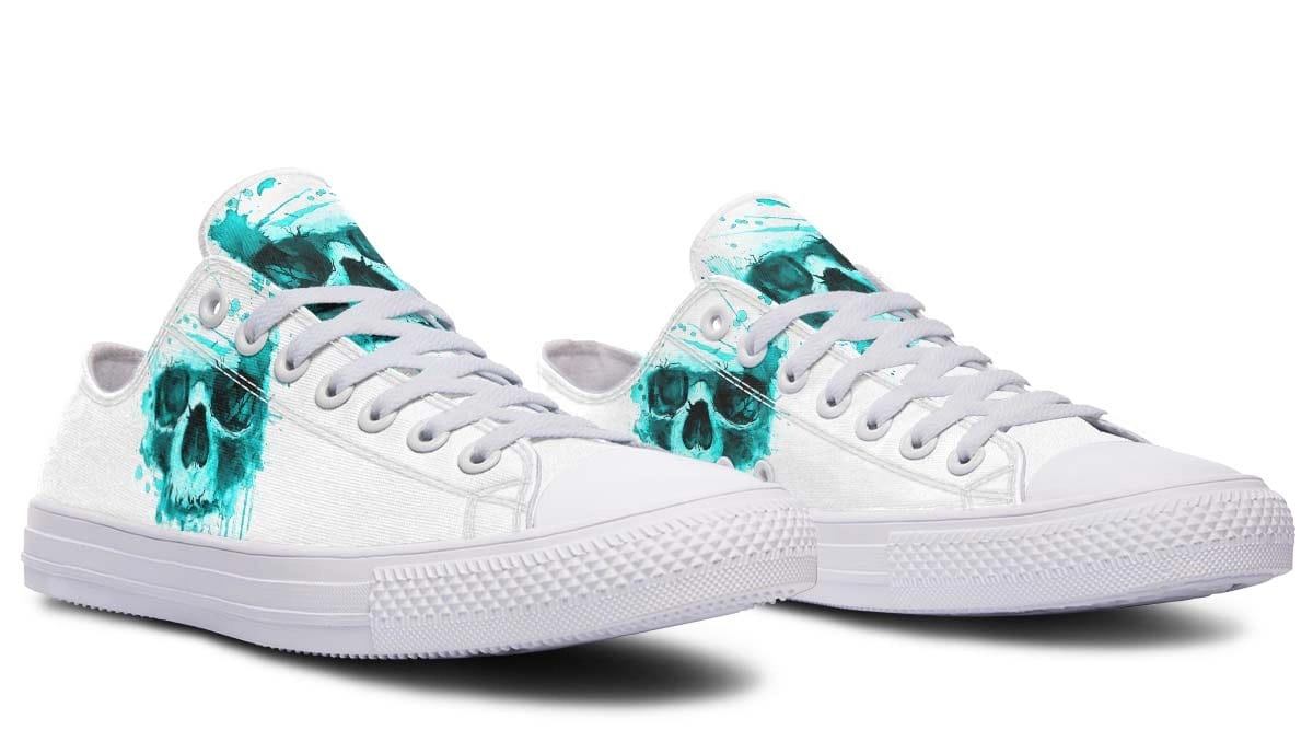 Cyan Skull Print White Lowtop Sneaker