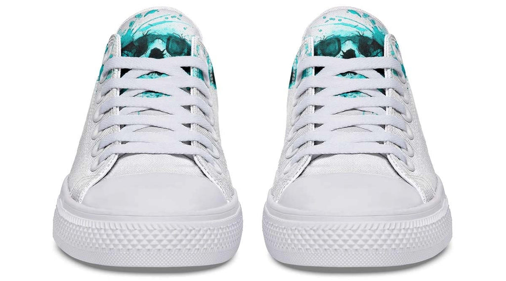 Cyan Skull Print White Lowtop Sneaker