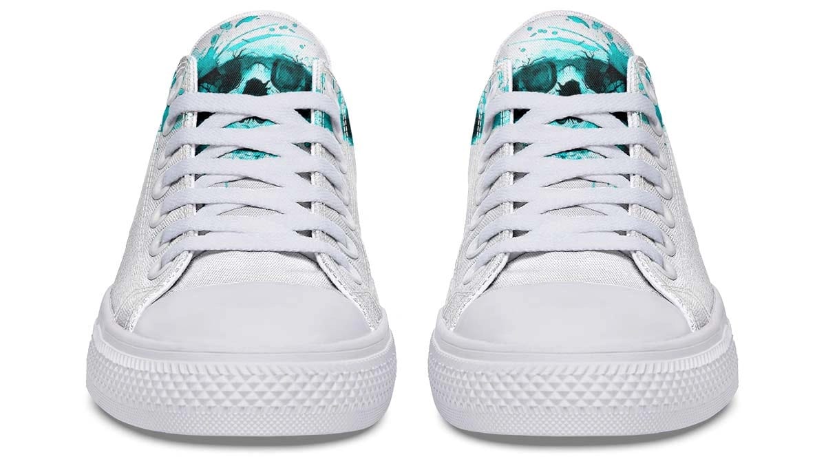 Cyan Skull Print White Lowtop Sneaker