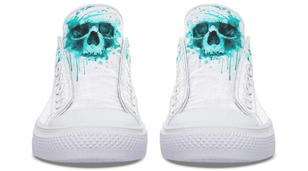 Cyan Skull Print White Lowtop Sneaker