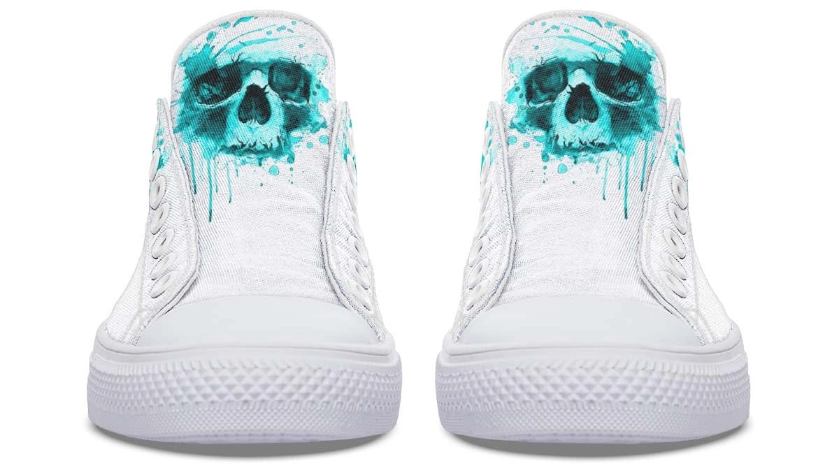 Cyan Skull Print White Lowtop Sneaker