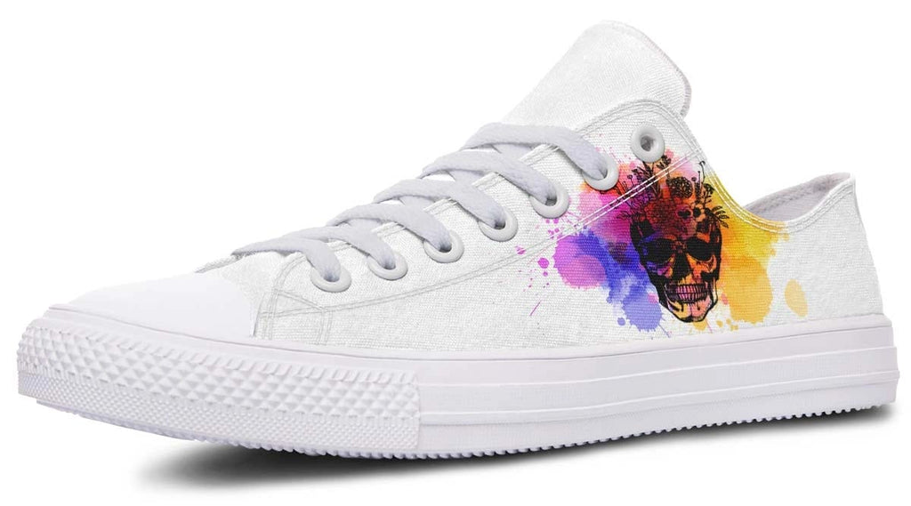 Flower On Skull Pattern White Lowtop Sneaker