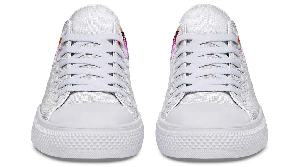 Flower On Skull Pattern White Lowtop Sneaker