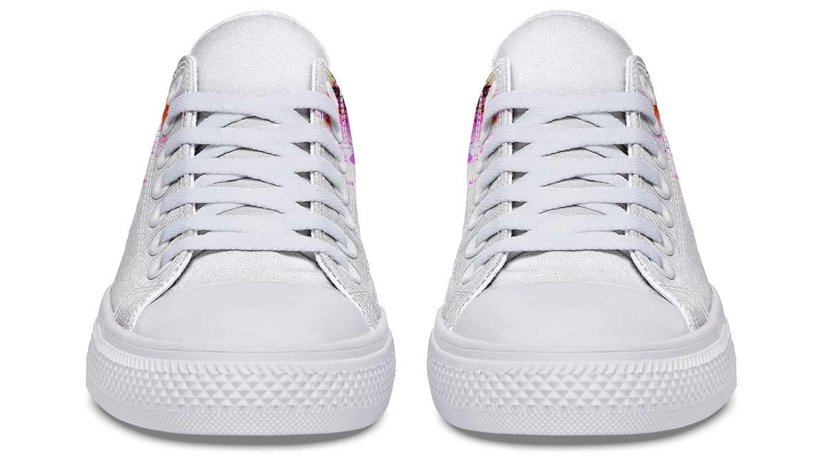 Flower On Skull Pattern White Lowtop Sneaker