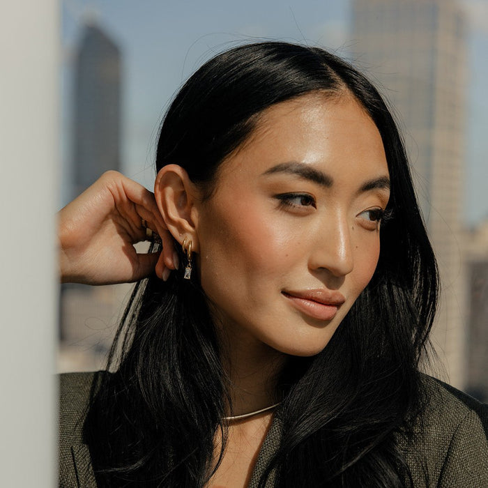 Baguette Charm Hoops in Titanium