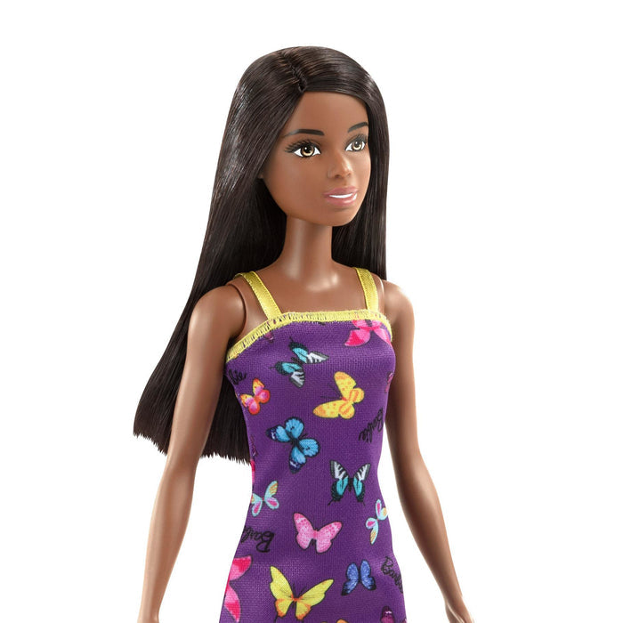 Barbie Anziehpuppe mit Schmetterlingskleid – Mattel | Langes schwarzes Haar