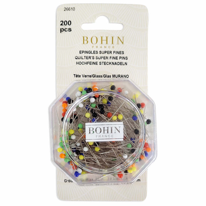 Bohin Fine Glass Headed Straight Pins 1 3/8" - 200ct