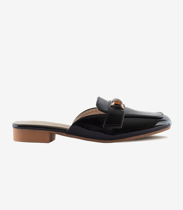 Boss Lady Onyx – Black Flat Mules for Women