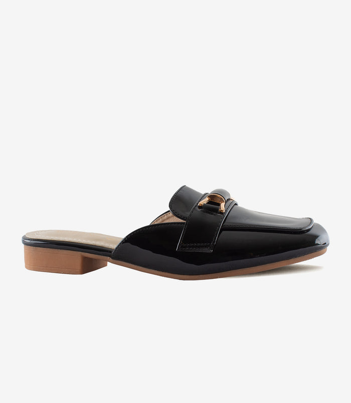 Boss Lady Onyx – Black Flat Mules for Women