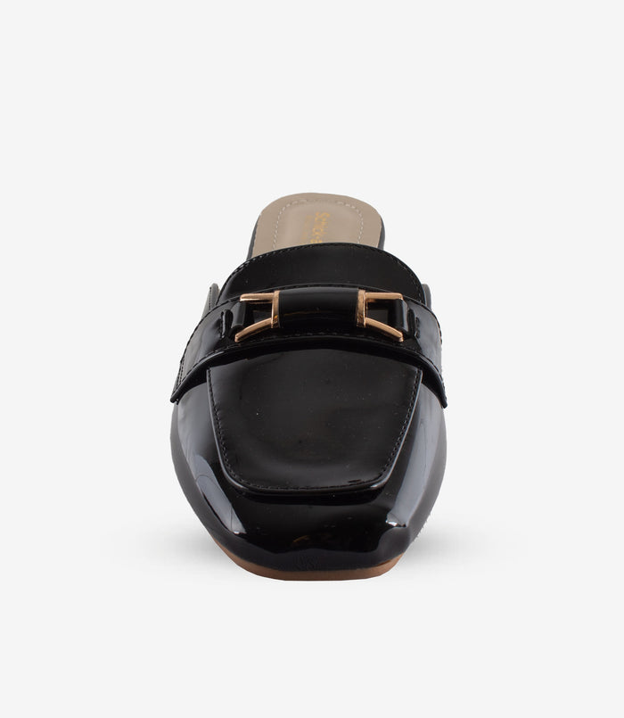 Boss Lady Onyx – Black Flat Mules for Women
