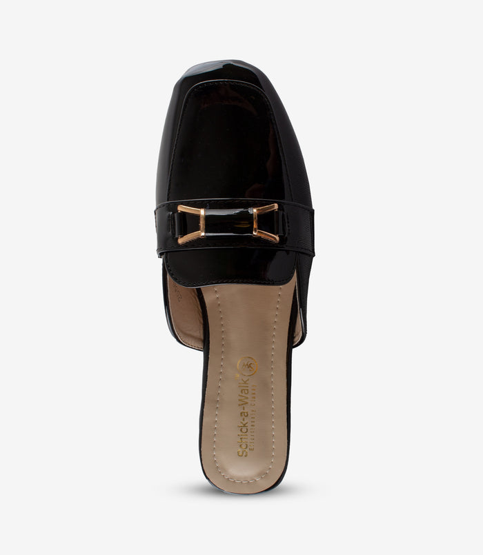 Boss Lady Onyx – Black Flat Mules for Women