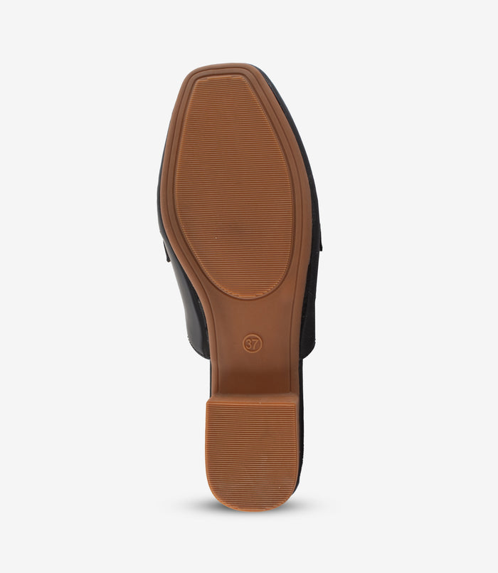 Boss Lady Onyx – Black Flat Mules for Women