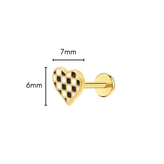 Checkered Heart Enamel Flat Back Stud