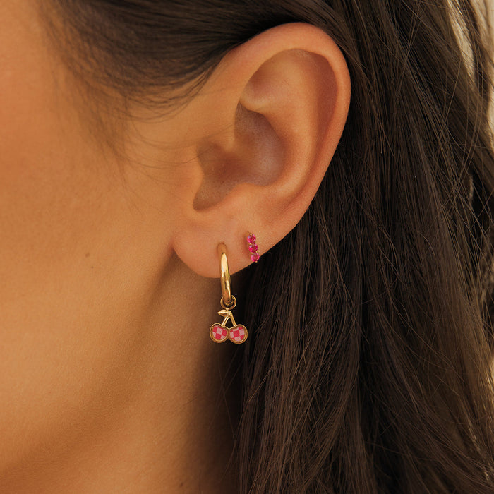 Cherry Gingham Charm Hoops in Titanium