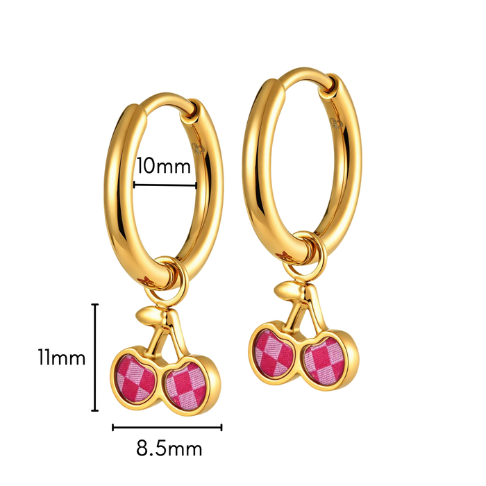 Cherry Gingham Charm Hoops in Titanium
