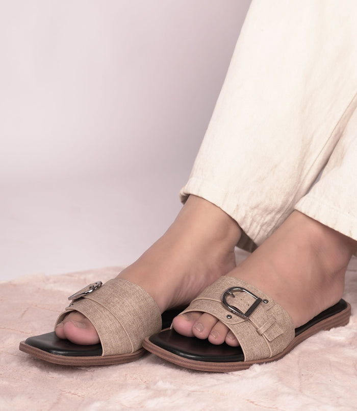 Cicilia Beige – Woven Flat Sandals for Women