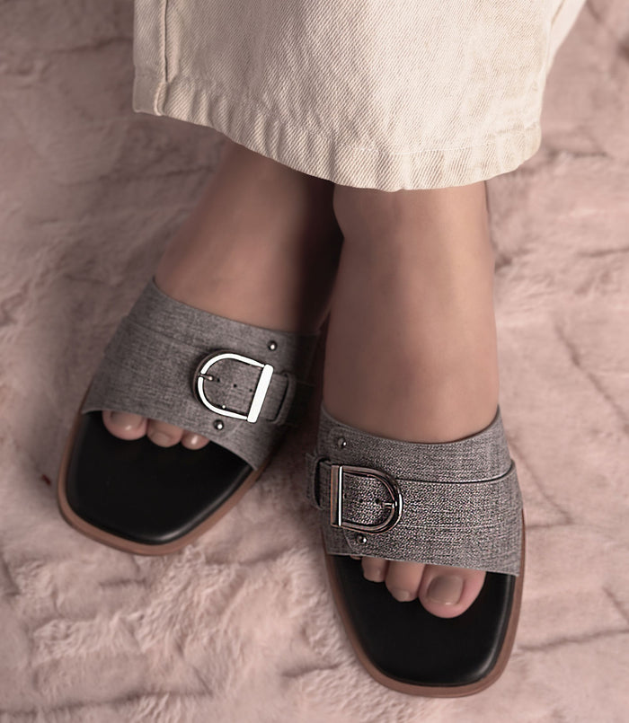 Cicilia Grey – Woven Flat Sandals for Women