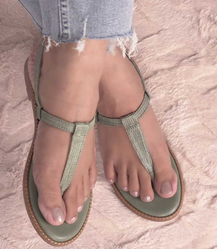Clara Green – T-Strap Flat Sandals for Women