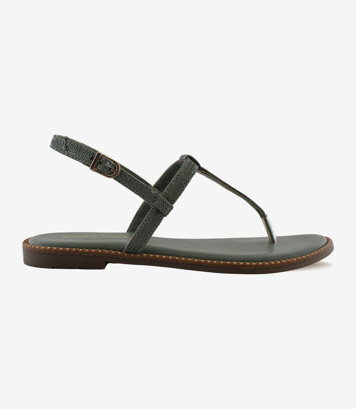 Clara Green – T-Strap Flat Sandals for Women