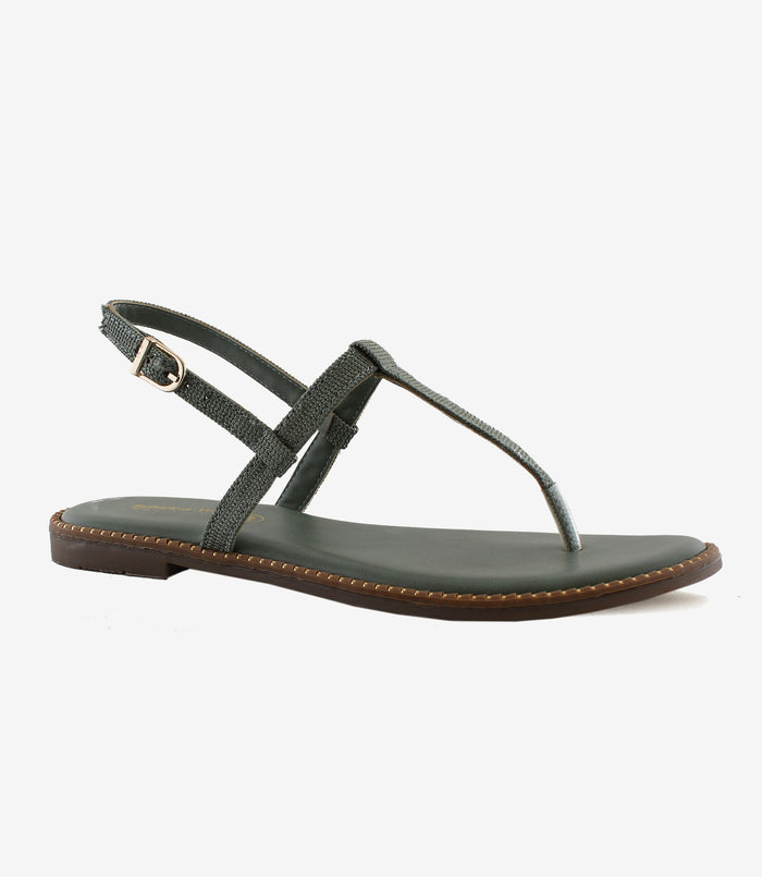 Clara Green – T-Strap Flat Sandals for Women