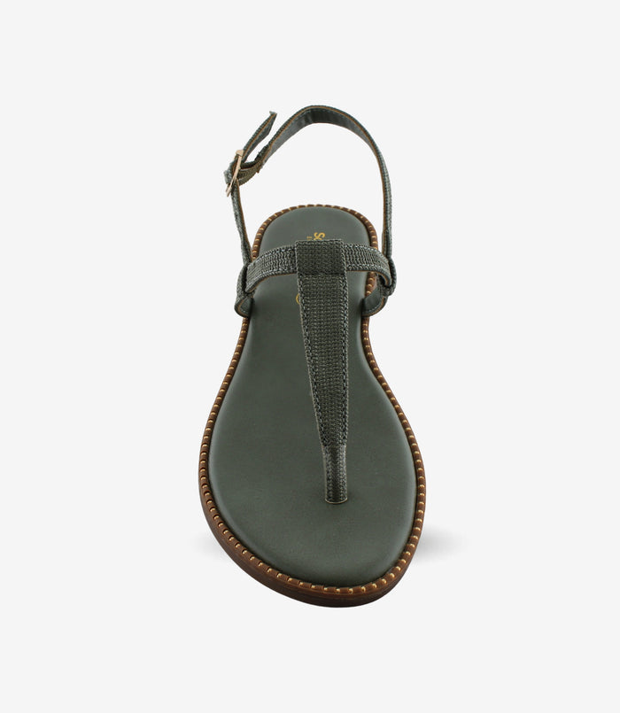 Clara Green – T-Strap Flat Sandals for Women